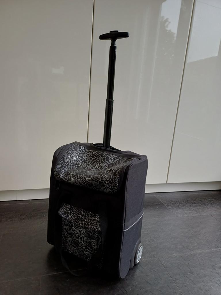 Compacte Fietstas/Trolley - Zwart met Bloemmotief, Ophalen of Verzenden, Gebruikt