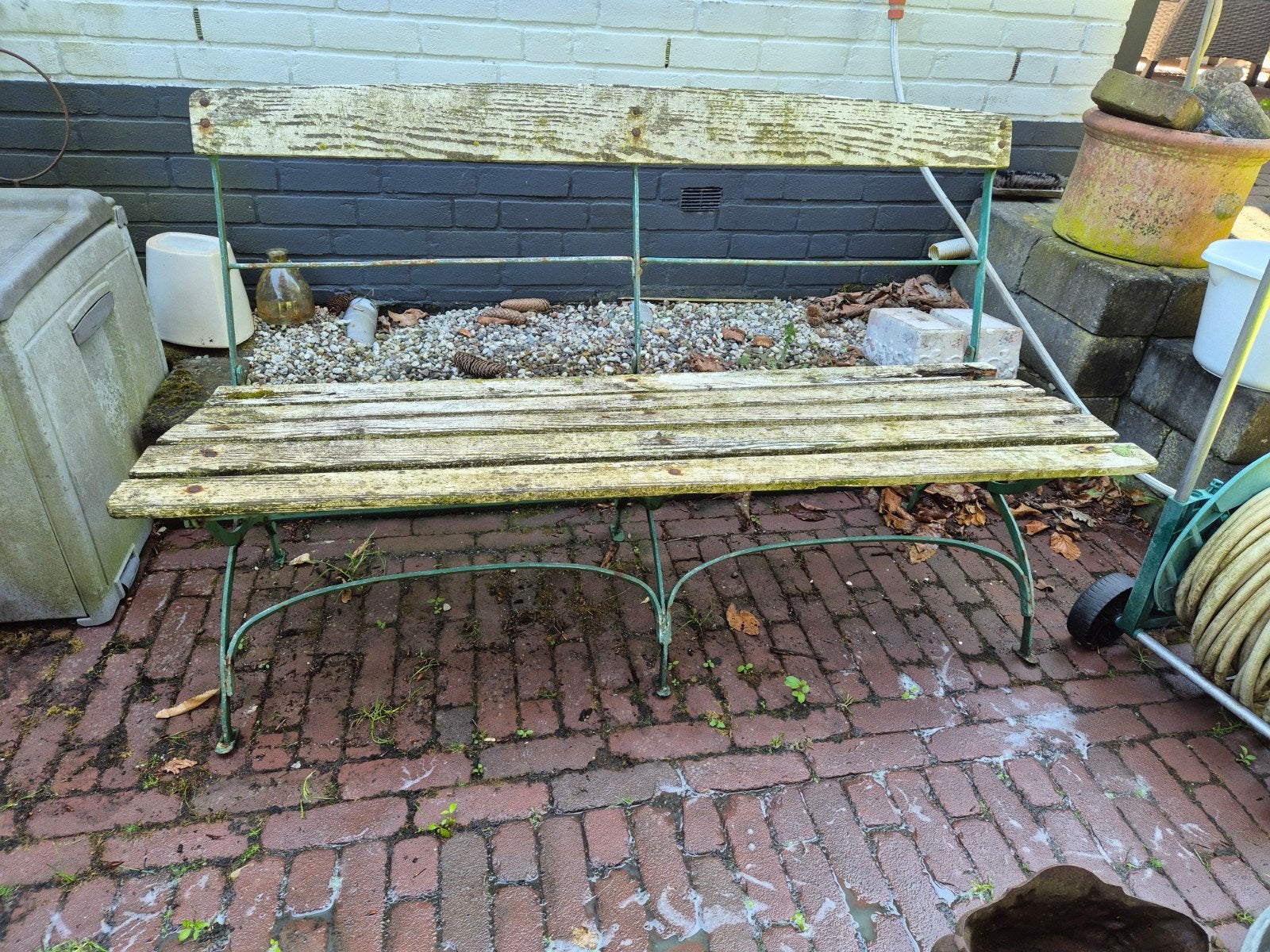 Vintage Tuinbank - Hout en Metaal, Ophalen, Gebruikt, Hout