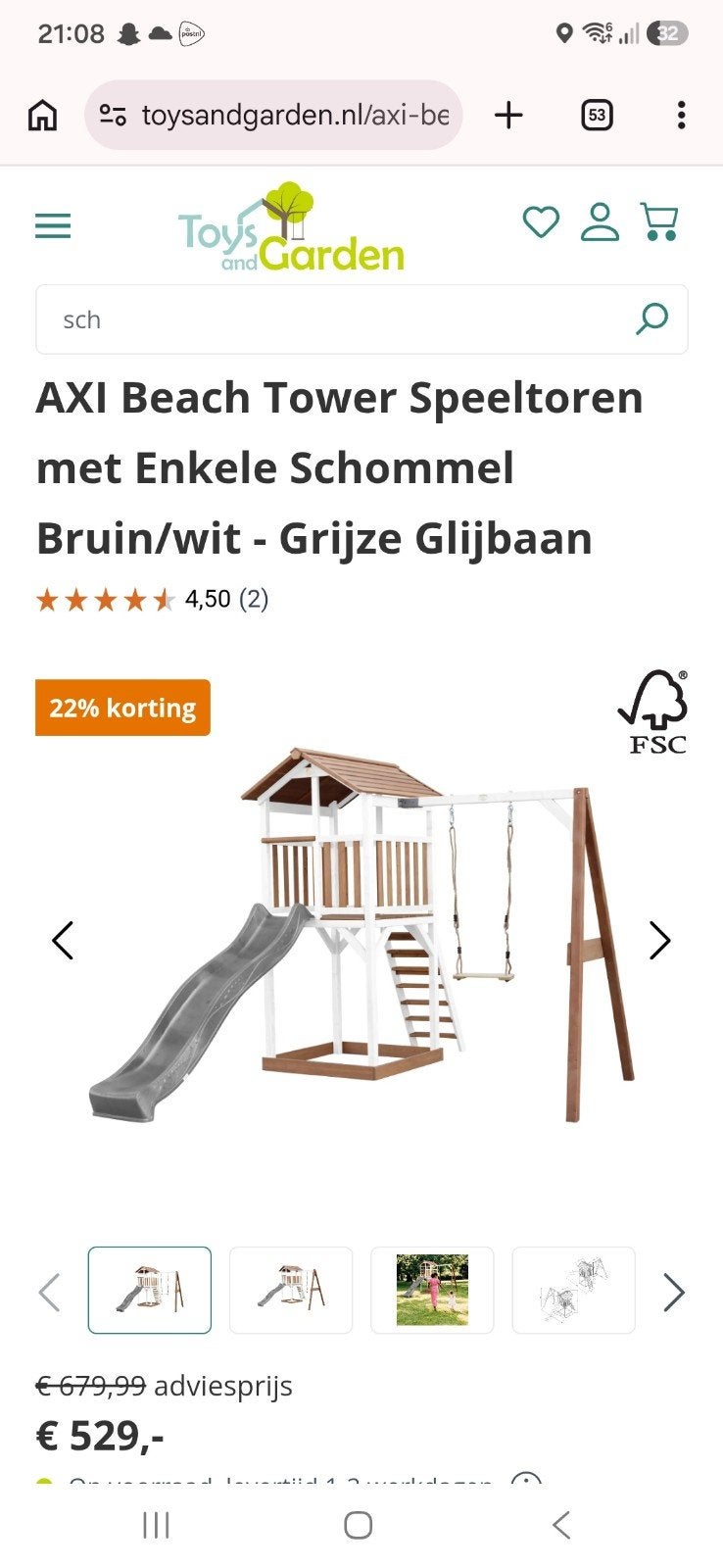 AXI beach tower met enkele schommel, Ophalen, Zo goed als nieuw, 110 cm of meer, Minder dan 65 cm