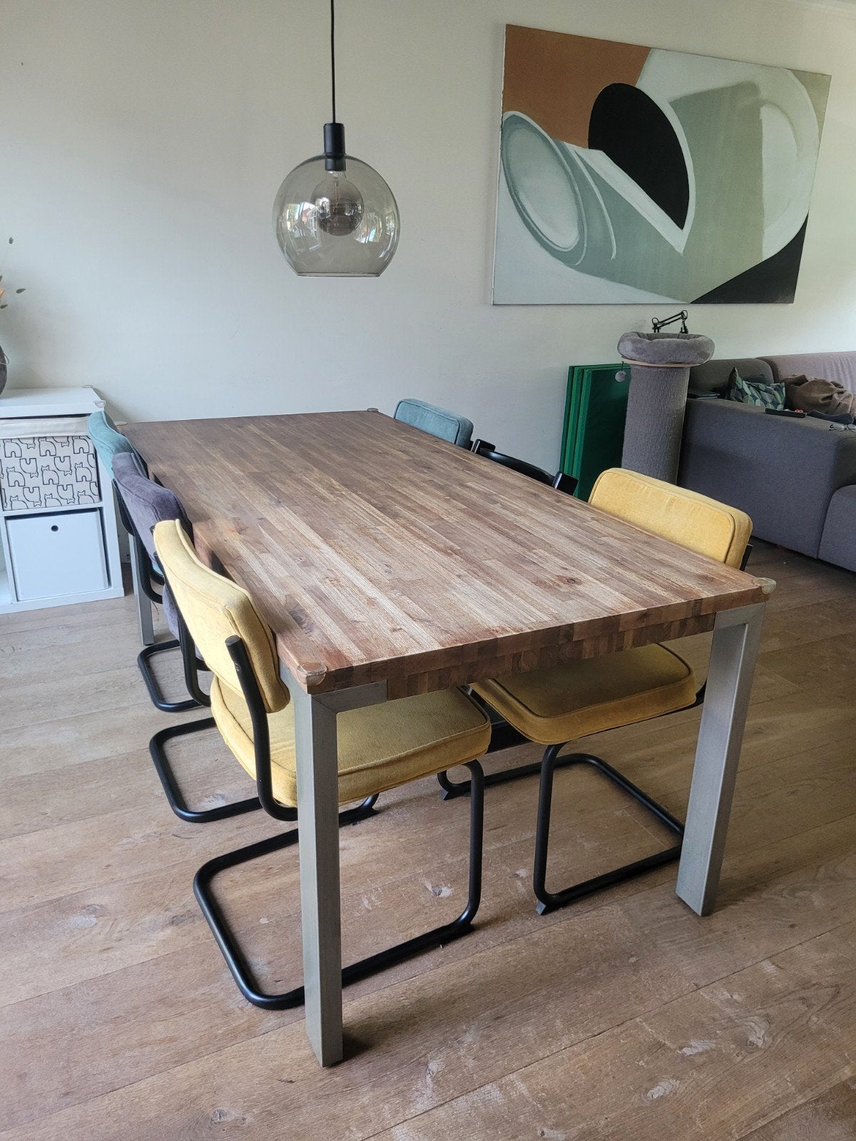 Eettafel acaciahout 190x90x75 cm, Gebruikt, Industrieel, Modern, 50 tot 100 cm, Vijf personen of meer