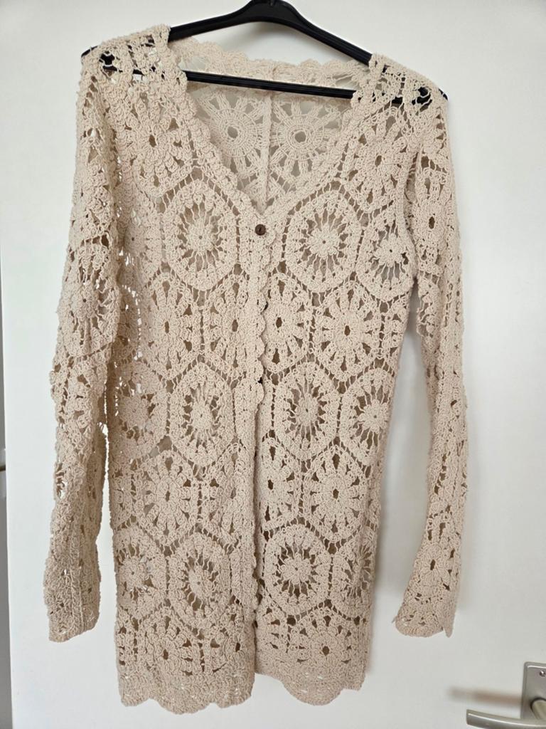 Gehaakt vest met broderiepatroon, Maat 38/40 (M), Beige, Ophalen of Verzenden, Onbekend