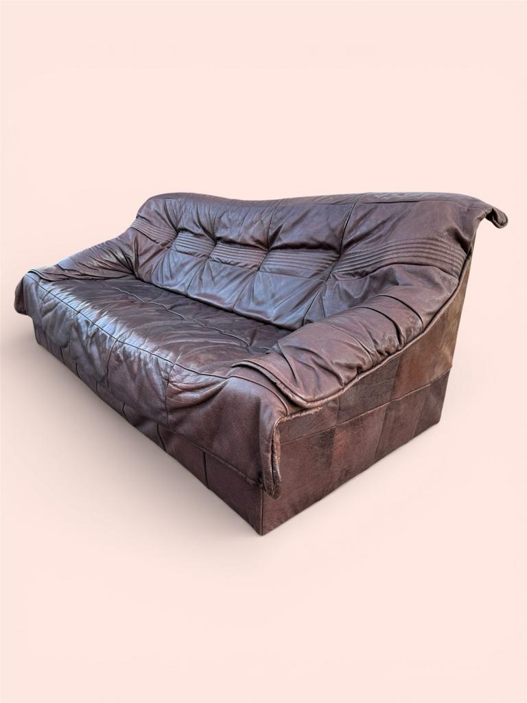 Vintage Leren Lounge Bank Jaren '70 - Retro Eyecatcher, Ophalen, Gebruikt, 150 tot 200 cm, Seventies