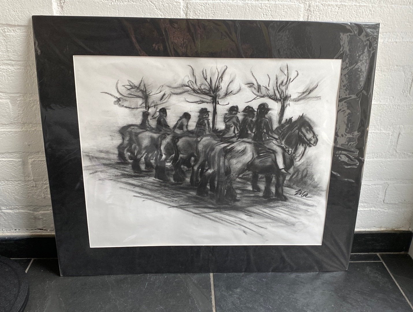 Houtskooltekening "Strao Renesse" - Zeeuwse traditie, Ophalen of Verzenden, Tekening, Houtskooltekening, Gesigneerd