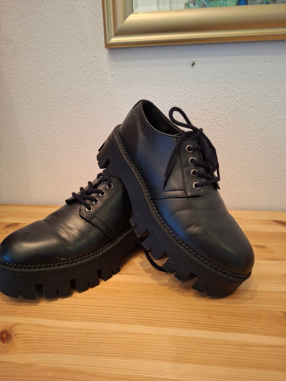 Bershka Plateau Veterschoenen Maat 39 Zwart, Schoenen met lage hakken, Zwart, Gedragen, Bershka