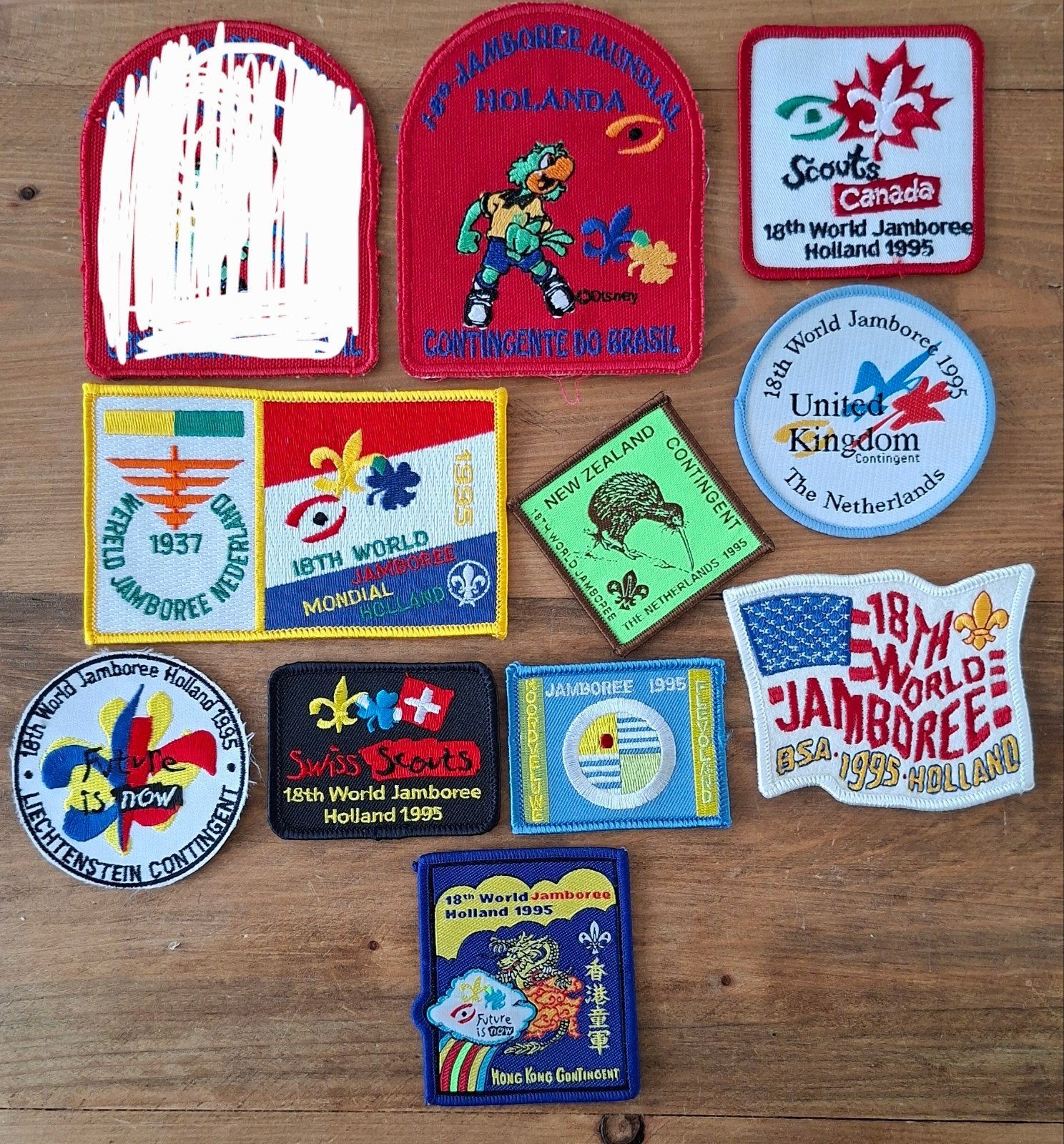 11 verschillende Wereld Jamboree 95 insinges €10 ps, Verzamelen, Verzenden, Zo goed als nieuw, Embleem, Speld of Insigne