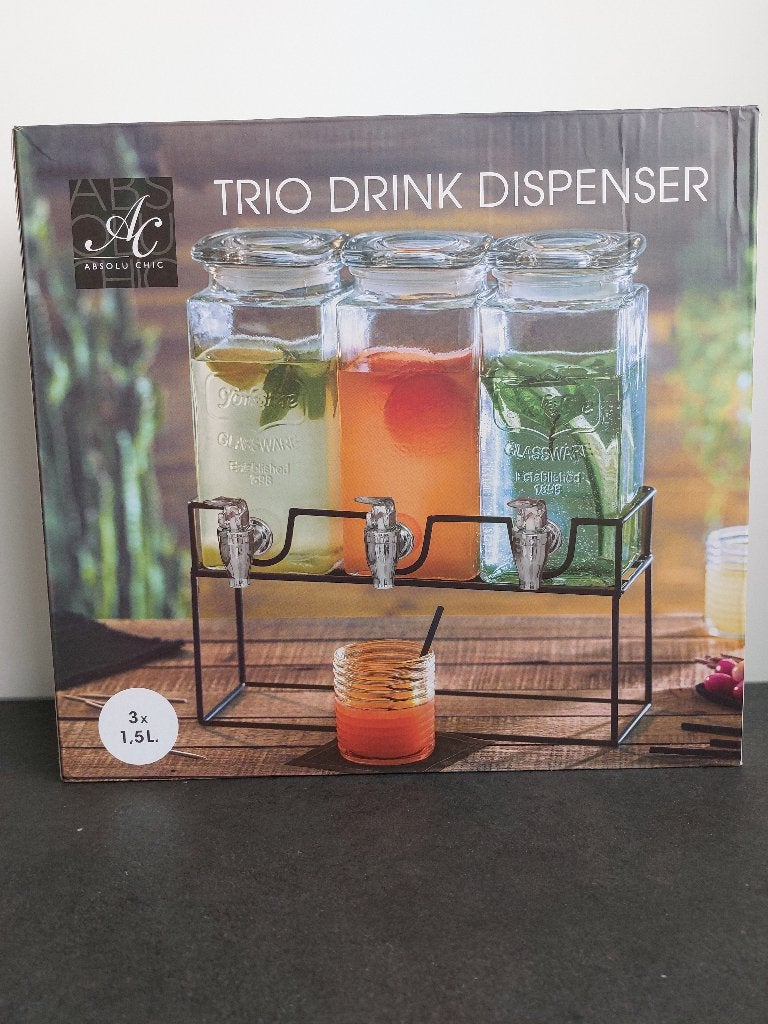 Set van 3x stuks glazen drank dispensers 1,5 liter inhoud, Overige typen, Ophalen of Verzenden, Nieuw, Glas