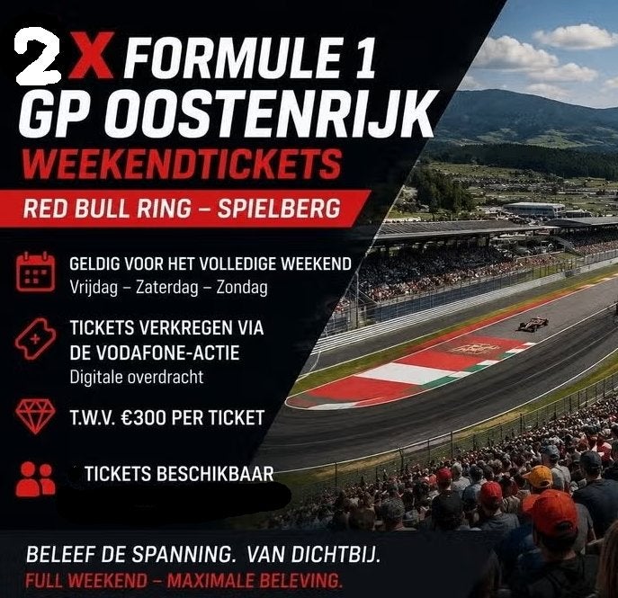 2 weekend tickets Formule 1 Oostenrijk, Twee personen