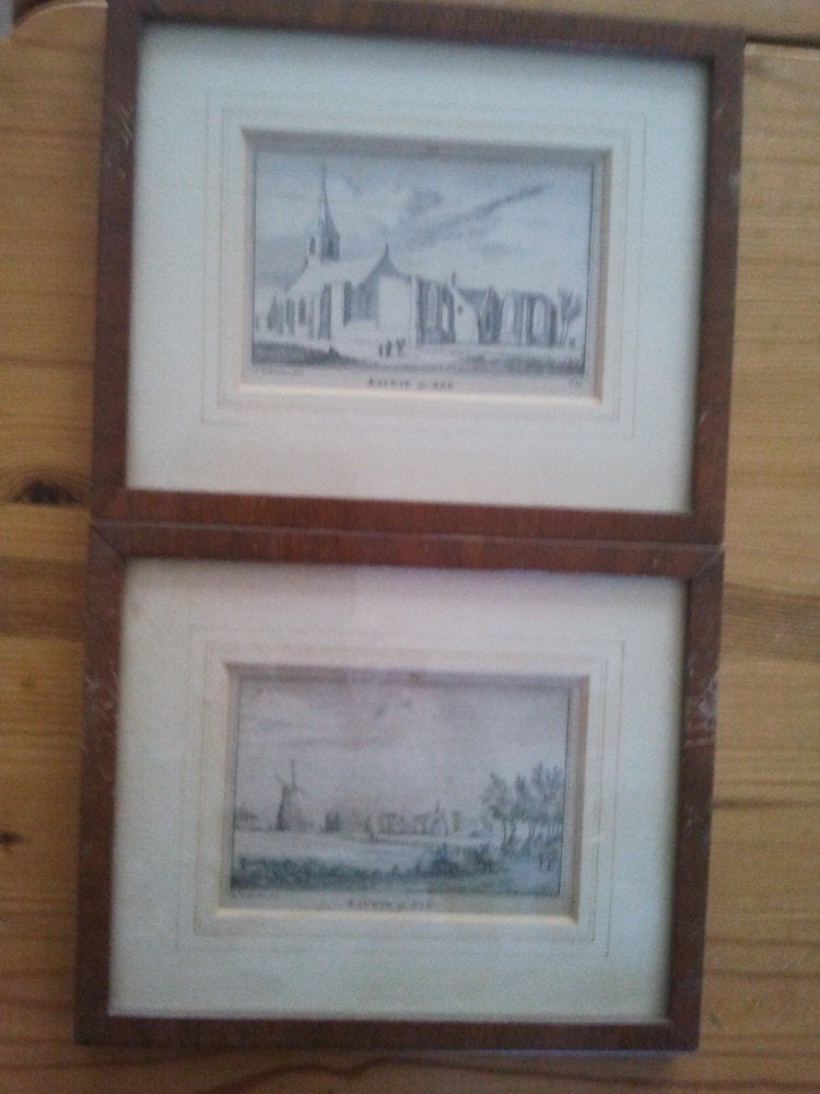 Twee etsjes van A.Rademaker van Katwijk, Ophalen of Verzenden, Ingelijst