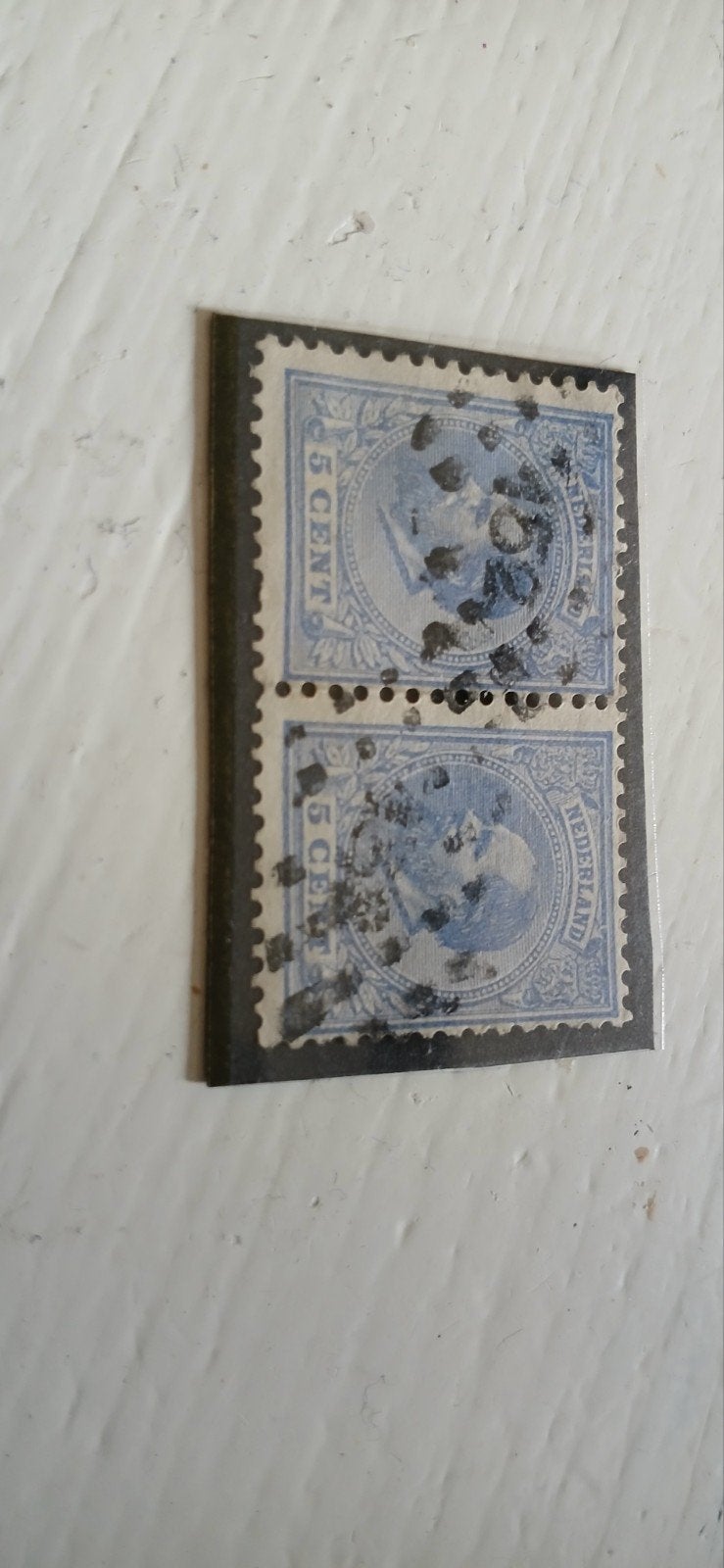 postzegels Willem III 1867 in paar 5 cent, met puntstempels, Postzegels en Munten, Verzenden, Gestempeld