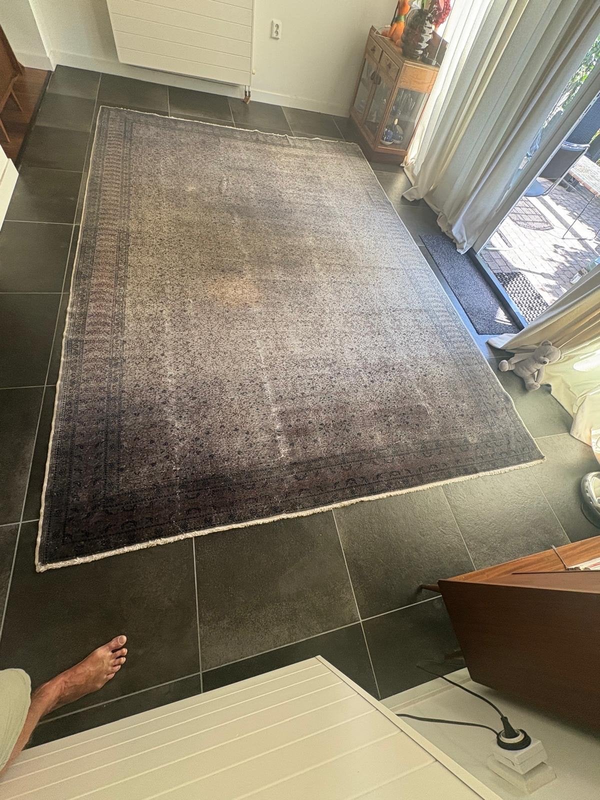Groot vloerkleed Kelim met vintage look - Grijs./Zwart, Gebruikt, 150 tot 200 cm, 200 cm of meer, Ophalen of Verzenden