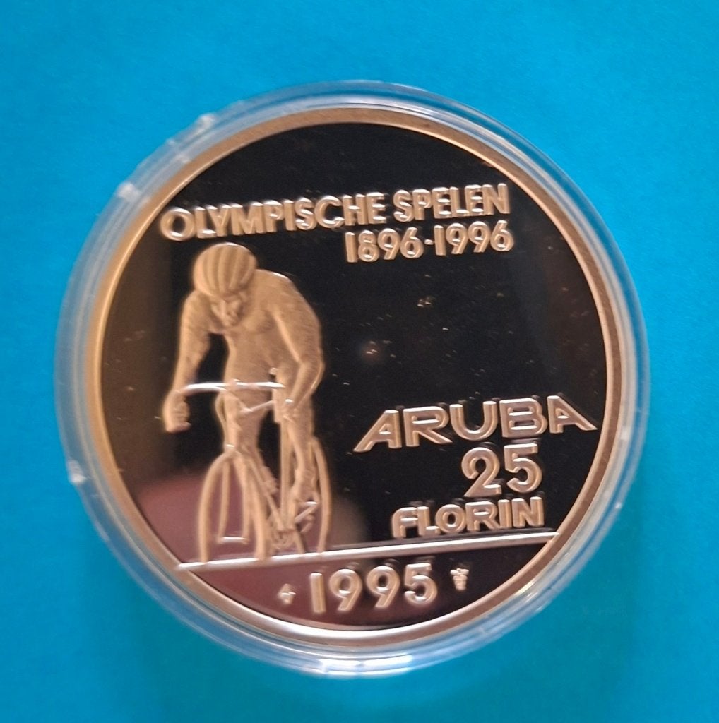 25 Florin 1995 Aruba, Olympische Spelen, ZONDER RINGEN., Verzenden, Koningin Beatrix, Zilver, Overige waardes