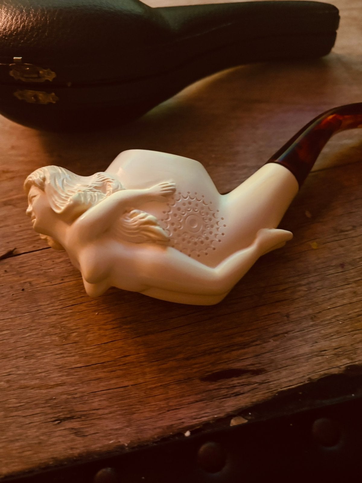 Unieke Meerschuim Pijp met Vrouwenfiguur in Etui, Verzamelen, Ophalen of Verzenden, Nieuw, (Water)pijp