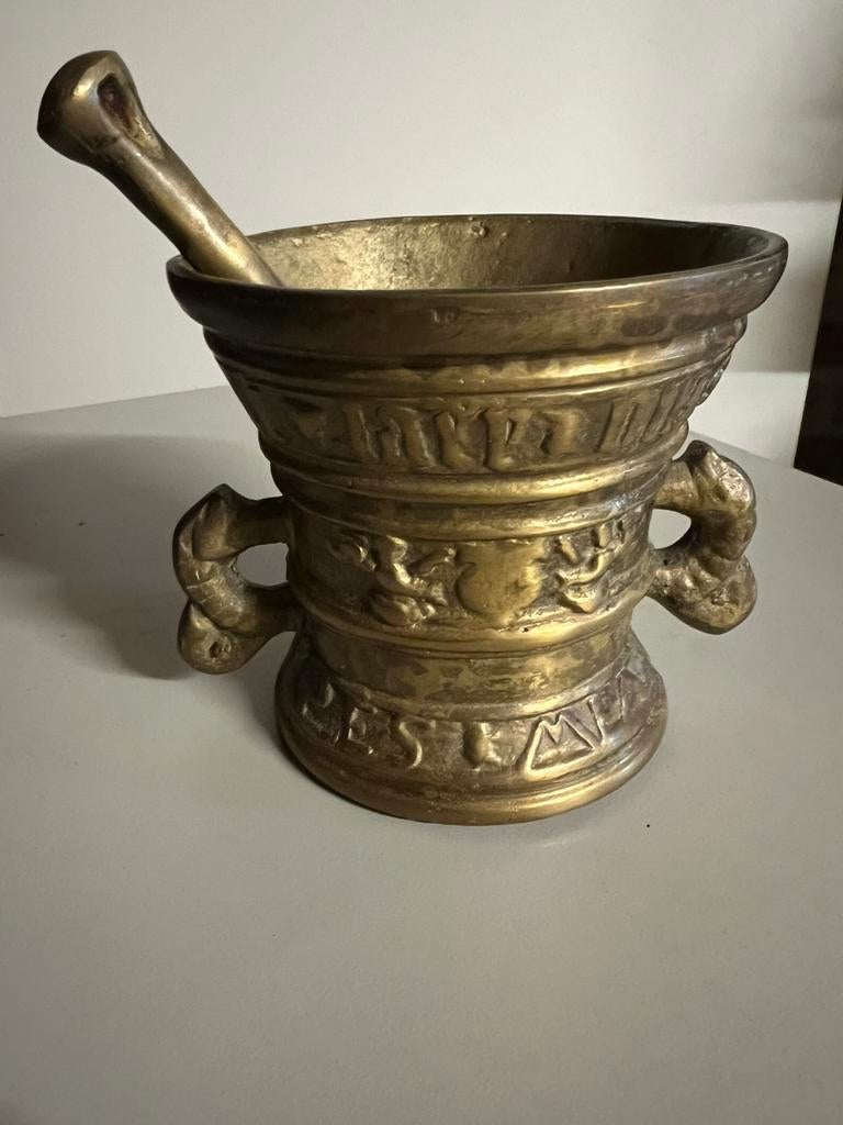 messing vijzel+stamper, apothekers vijzel,  keuken decoratie, Ophalen