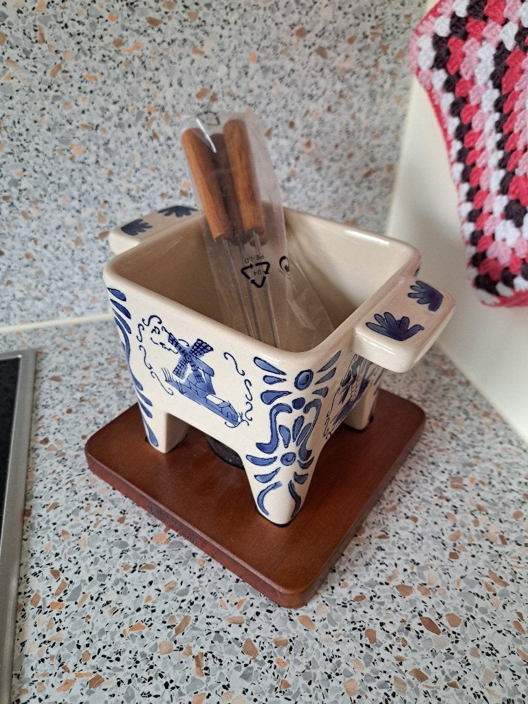 Nieuwe Delftsblauwe (kaas)fondue - 4 pers -Boska, Ophalen, Nieuw, Waxinelicht, Fondueset