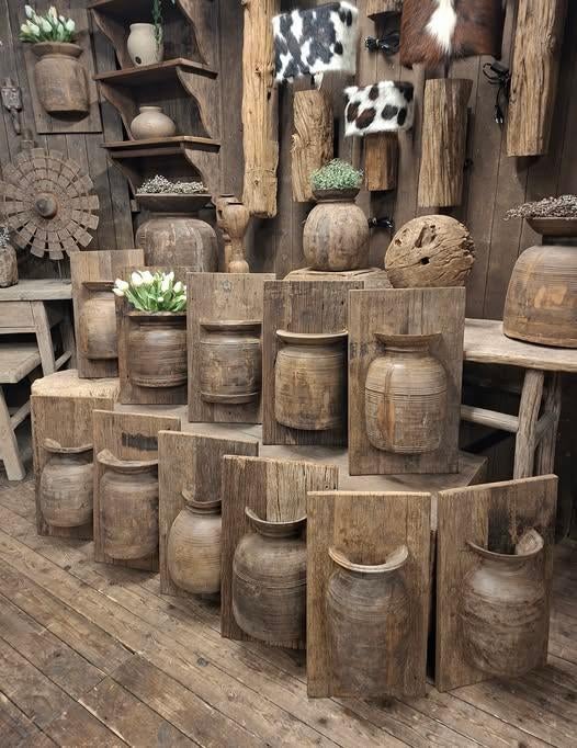 houten woonaccessoires landelijk lampen bankjes kandelaars, Ophalen, Nieuw