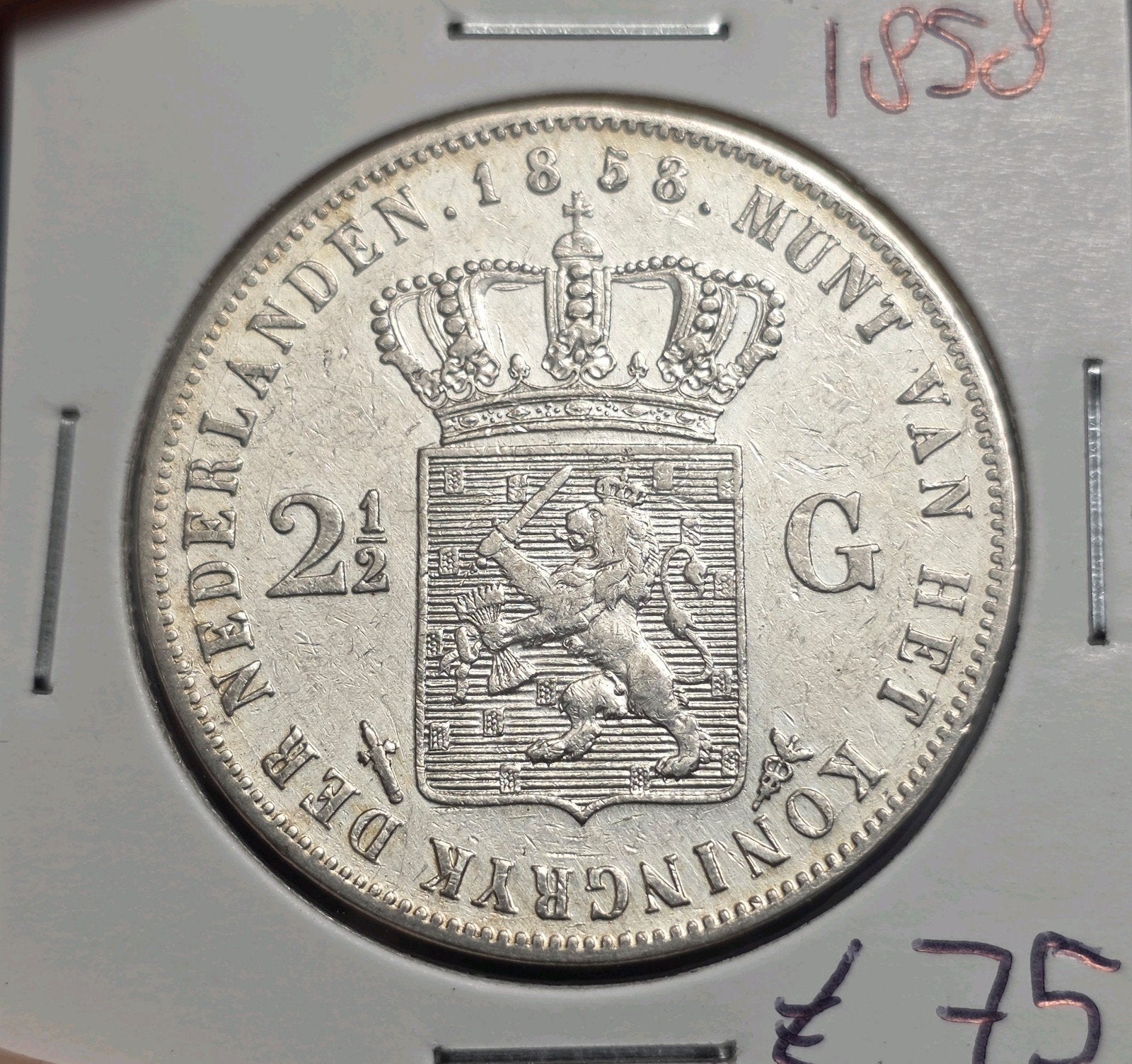 Rijksdaalder 1858 Nederland, Koning Willem III, Verzenden, Zilver, Losse munt