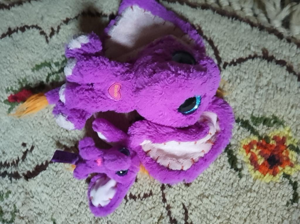 Paarse draak knuffel met kleine draak. Minimoomis, Ophalen of Verzenden