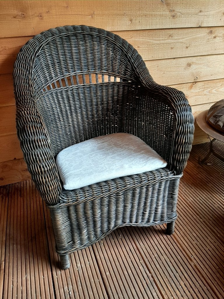 Rieten fauteuil, Huis en Inrichting, Fauteuils, Ophalen, Gebruikt, 50 tot 75 cm, Riet of Rotan