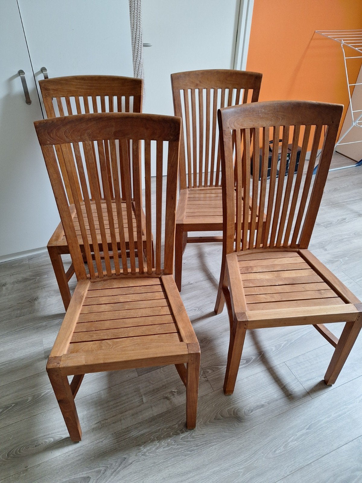 Set van 4 teak houten eetkamerstoelen, Ophalen