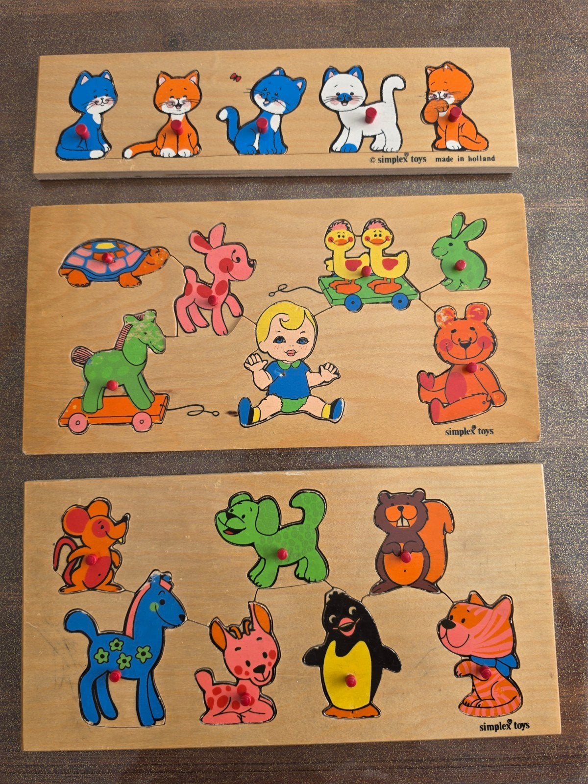 Vintage Simplex Toys Houten Puzzels (3 stuks), Ophalen of Verzenden, Gebruikt, Overige typen