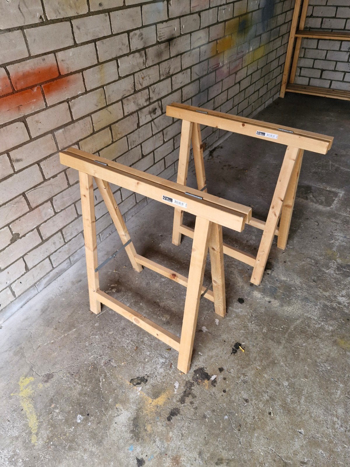 2 houten schragen - 75 cm breed, 74 cm hoog, Ophalen, Gebruikt, Overige typen