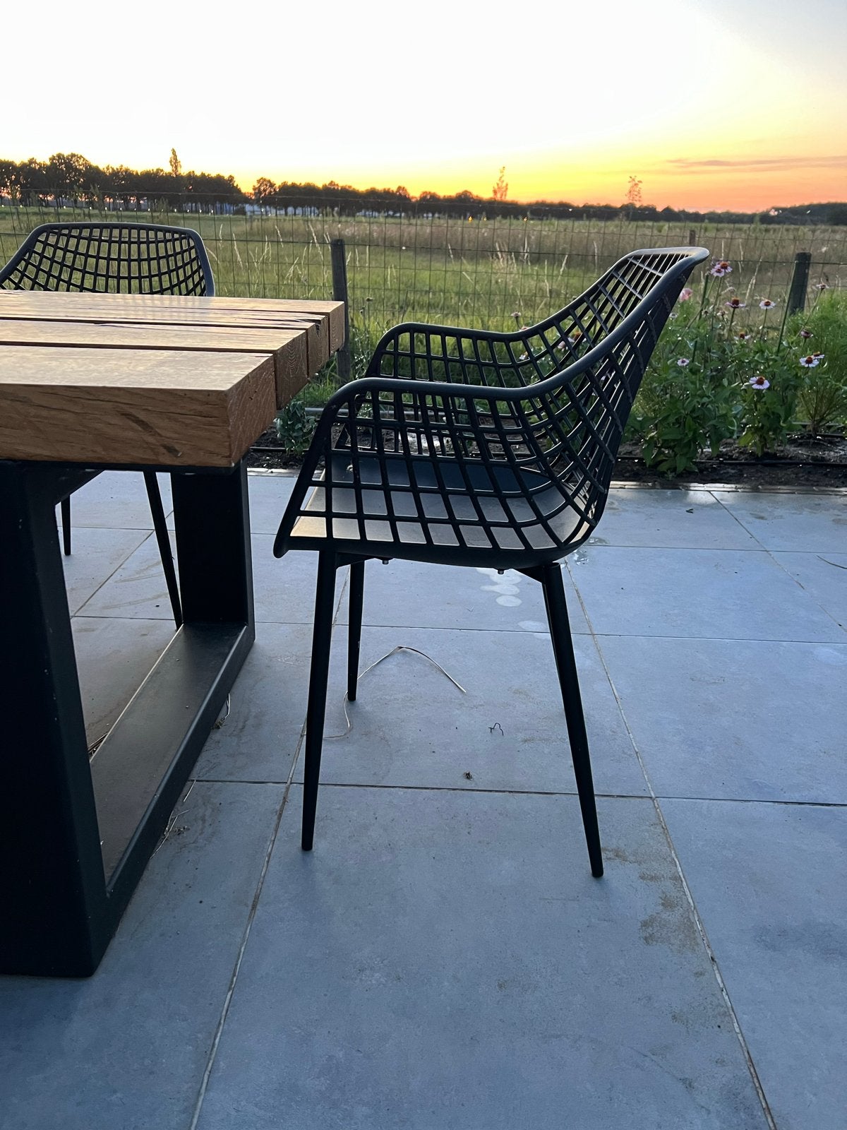 8 zwarte Kwantum Webbing tuinstoelen, Ophalen, Gebruikt, Aluminium