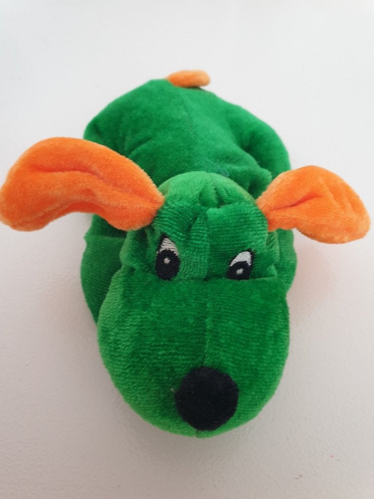 Vrolijke Groene Hond Knuffel met Oranje Oren (16 cm), Groen, Zo goed als nieuw, Wasbaar, Klein (minder dan 20 cm)