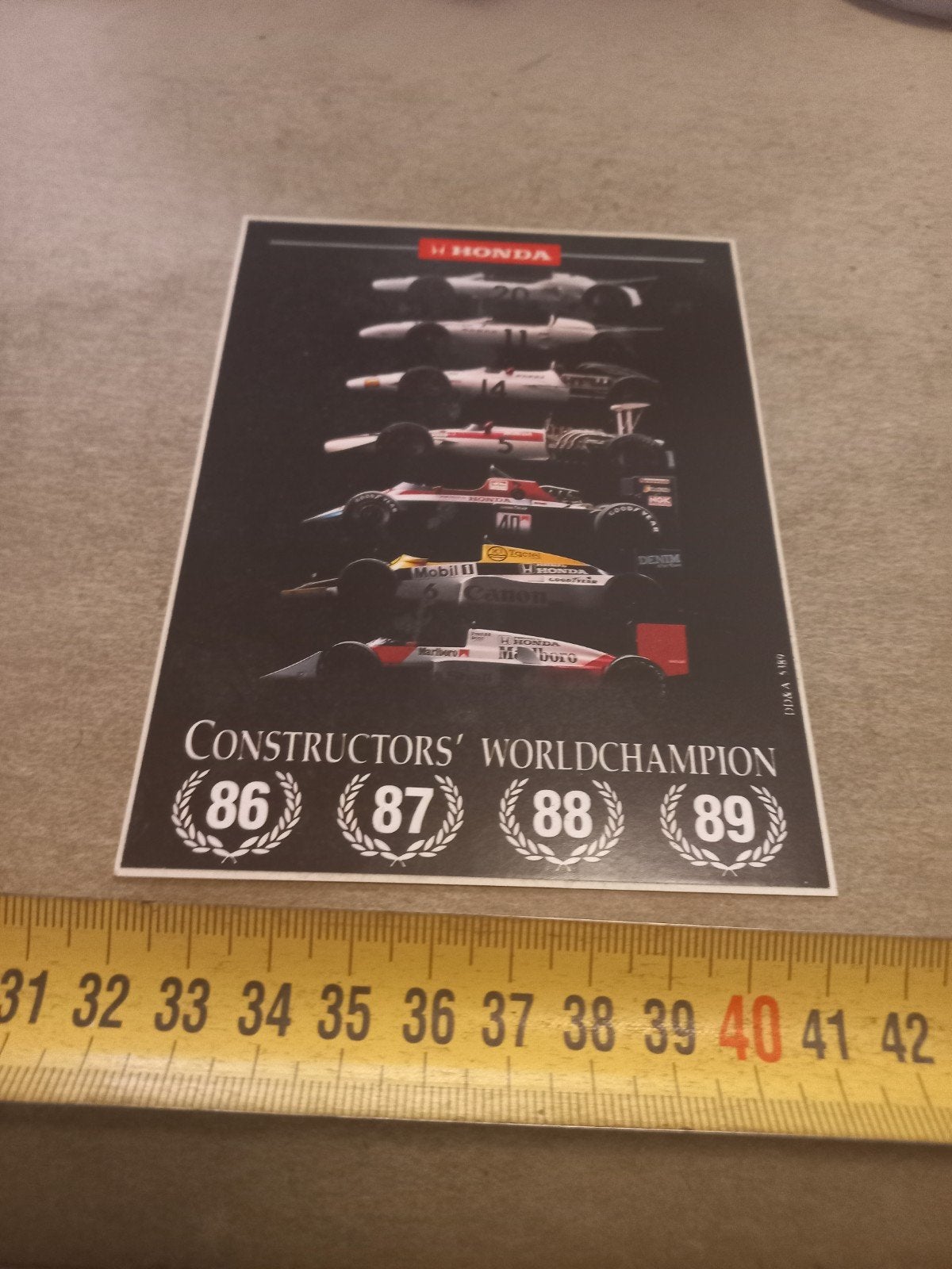 Honda Constructors' Worldchampion F1 Kaart 1986-1989, Ophalen of Verzenden, Zo goed als nieuw