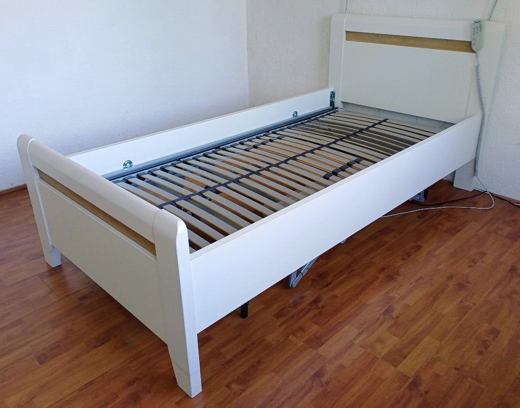 Bed, elektrisch verstelbaar,  100 x 200 cm, incl. matras., Ophalen, Eenpersoons, Wit, 200 cm