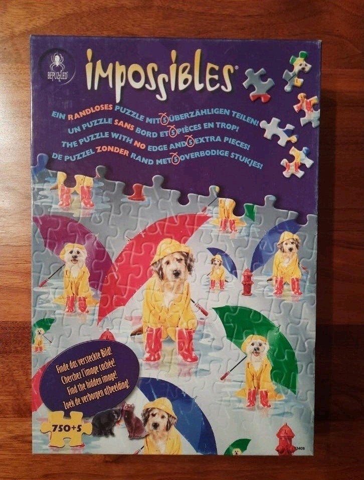 Impossible puzzel (Hond) met 750 (+5) stukjes, zonder rand, Ophalen of Verzenden, 500 t/m 1500 stukjes, Zo goed als nieuw, Legpuzzel