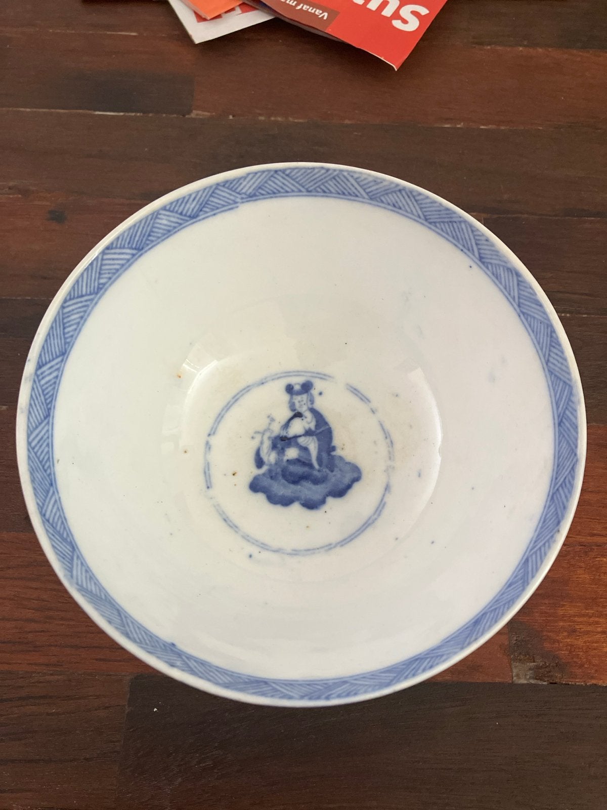 Antieke Chinese kom, blauw-wit porselein, Ophalen