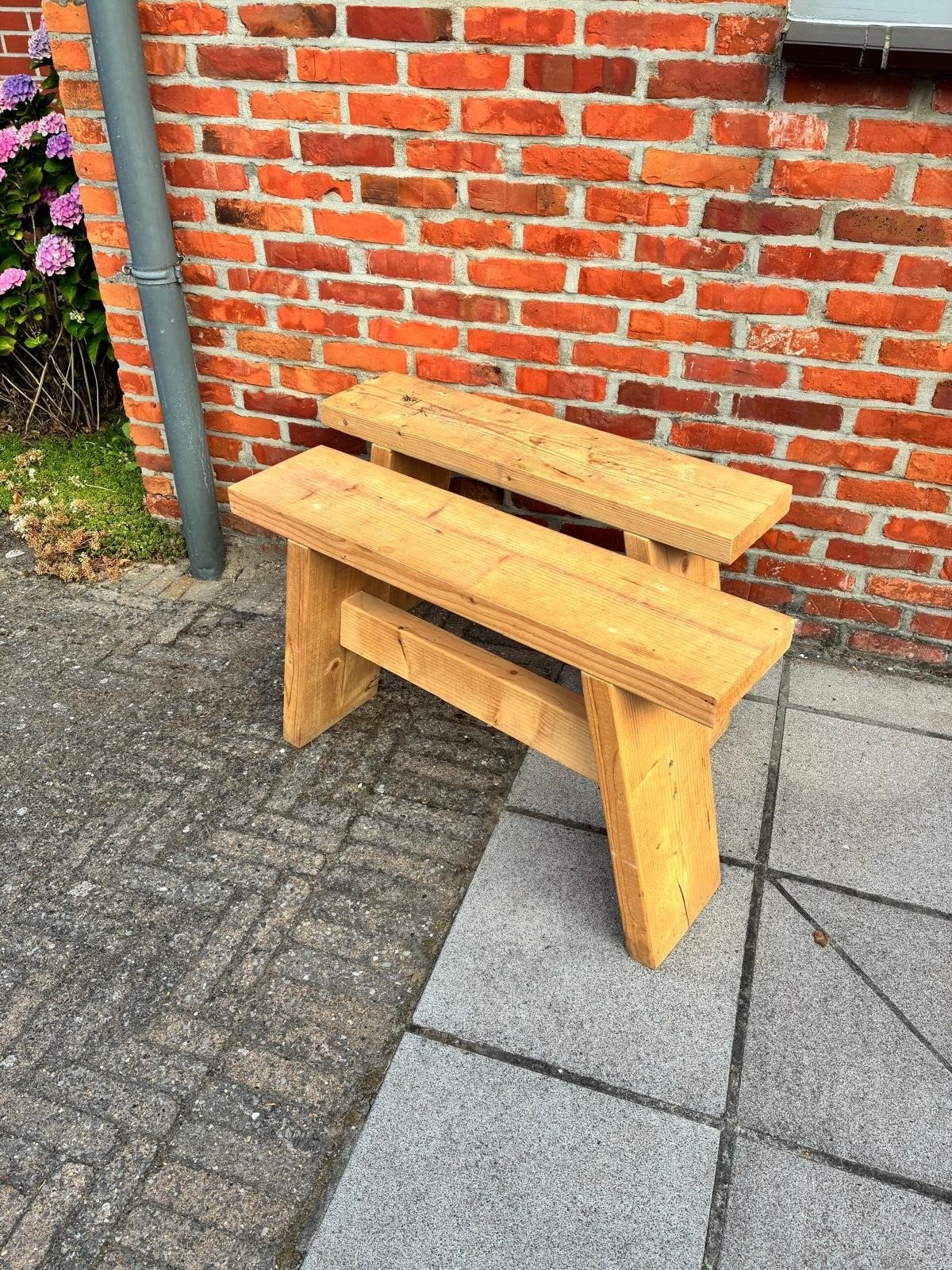2 houten bankjes, Tuin en Terras, Tuinbanken, Ophalen, Gebruikt, Hout