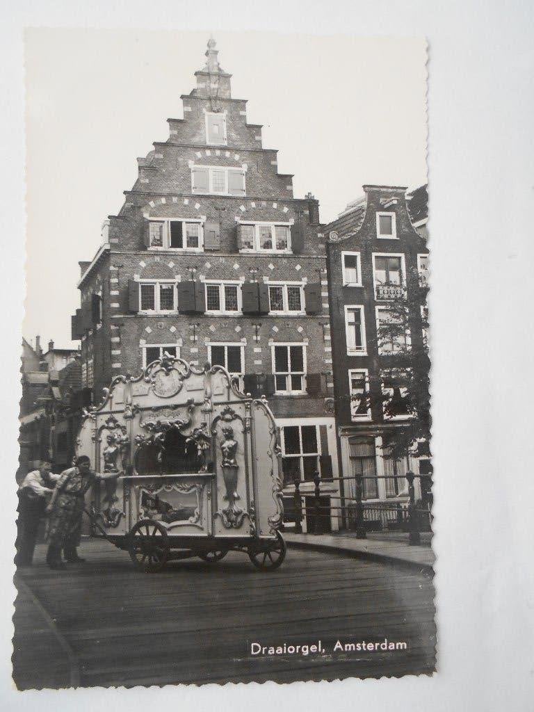 Amsterdam draaiorgel duwen op de brug mooi oud Amsterdam, Ophalen of Verzenden, 1940 tot 1960, Ongelopen, Noord-Holland