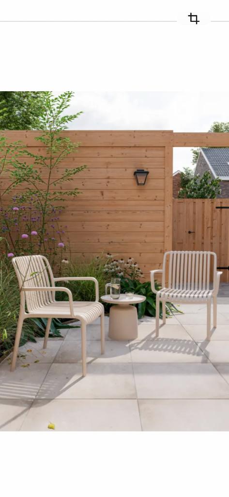 tuin stoelen 3 nieuwe tuinstoelen trendy leuning beige creme, Ophalen, Nieuw, Kunststof, Stapelbaar