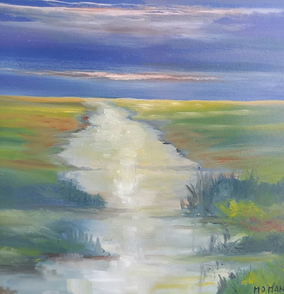 Modern avondlandschap, Antiek en Kunst, Kunst | Schilderijen | Modern, Hout, Ingelijst, Olieverf, Landschap