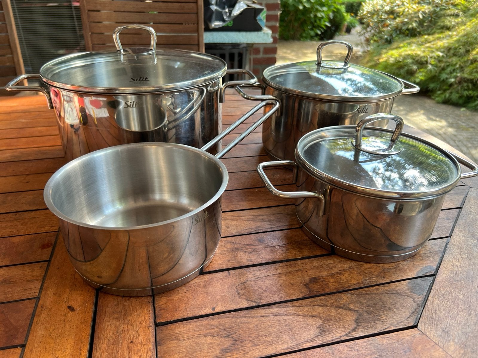 t.k.Silit Germany pannenset steelpan 16cm kookpan 16-20-24cm, Ophalen of Verzenden, Zo goed als nieuw, Rvs, Pannenset