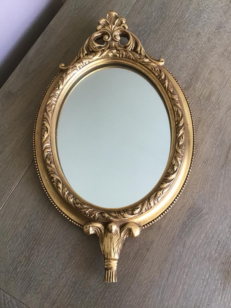 Wandspiegel in mooie houten lijst, Ophalen, Ovaal, Minder dan 50 cm