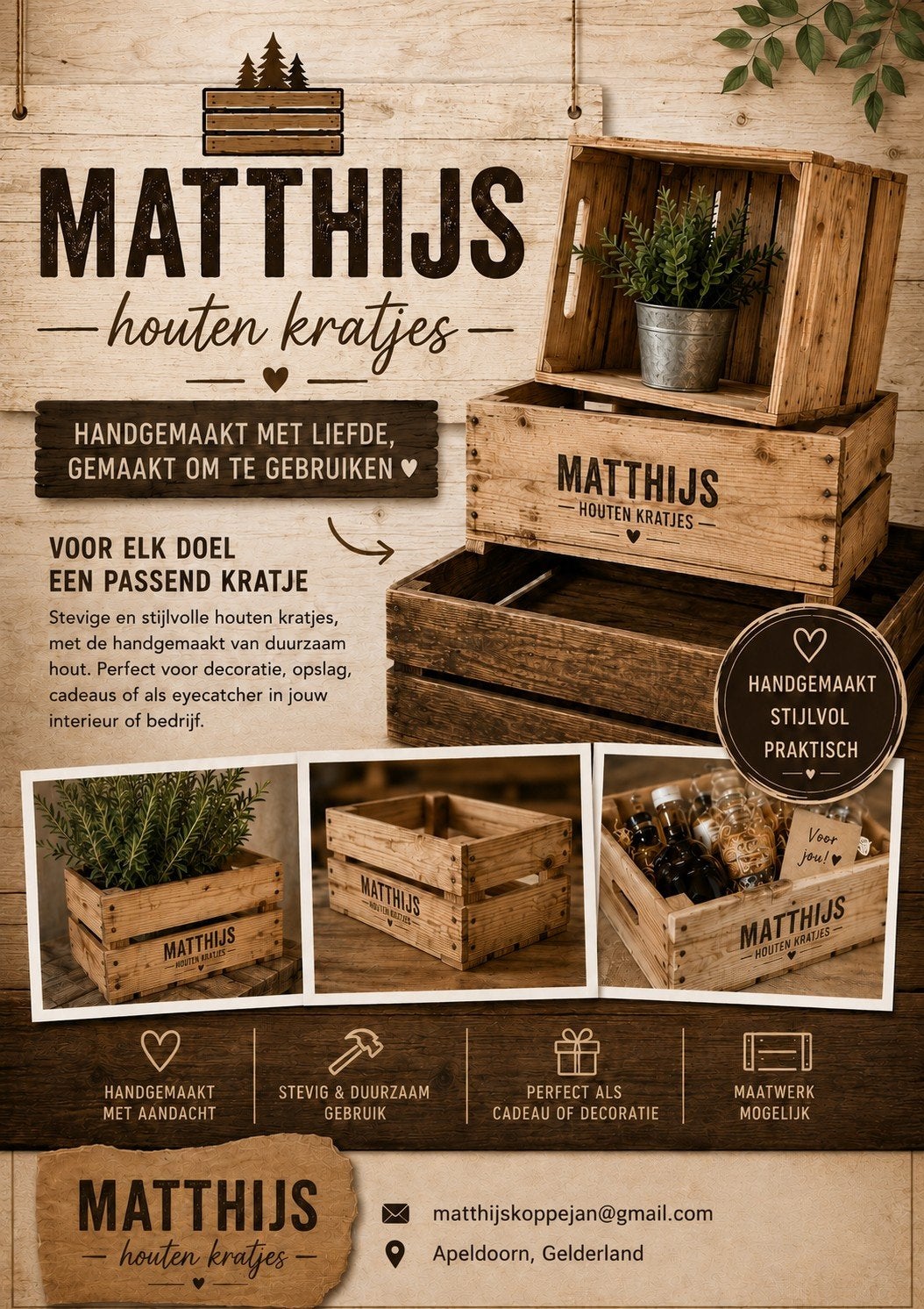 Handgemaakte houten kratjes - Diverse maten, Ophalen, Krat