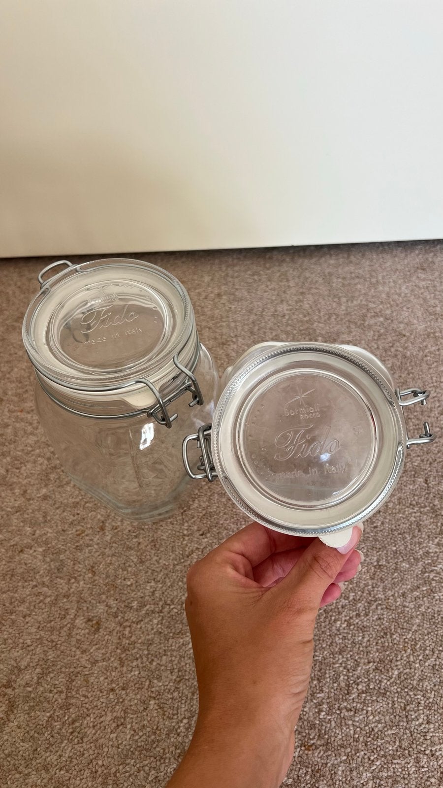Bormioli Rocco Fido voorraadpotten - 2 stuks - 1L, Glas, Ophalen of Verzenden, Zo goed als nieuw, Voorraadpot
