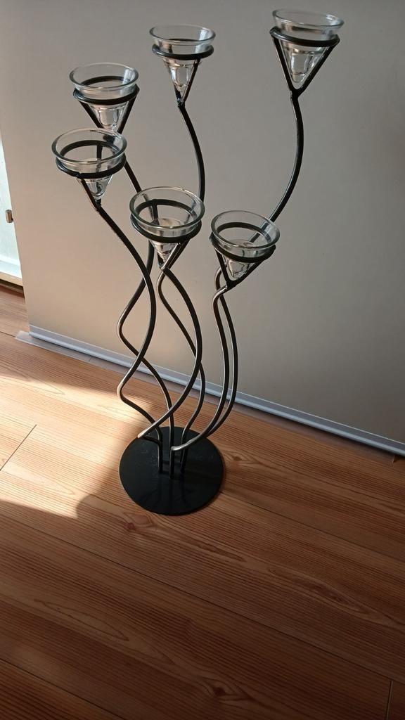 Metalen kandelaar met glazen houders, Huis en Inrichting, Woonaccessoires | Kandelaars en Kaarsen, Ophalen, 50 tot 75 cm, Zo goed als nieuw