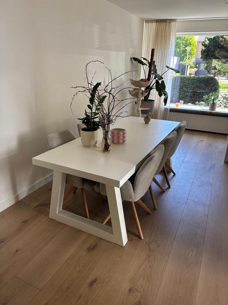 Witte eettafel Wehkamp, Gebruikt, 200 cm of meer, Vijf personen of meer, Rechthoekig