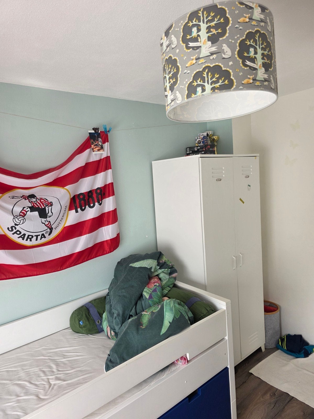Slaapkamer Bopita bed, kledingkast en hanglamp, Ophalen, 90 cm, Eenpersoons, Blauw