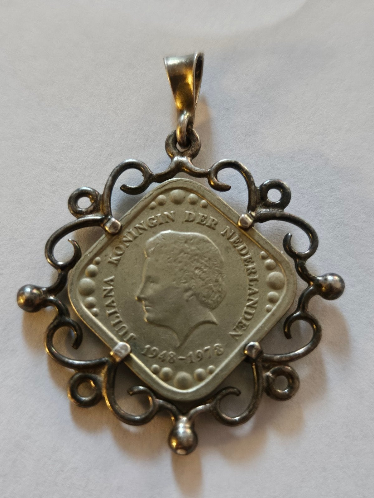 zilveren zetting Juliana munt hanger - 5 cent 1948-1978, Ophalen of Verzenden