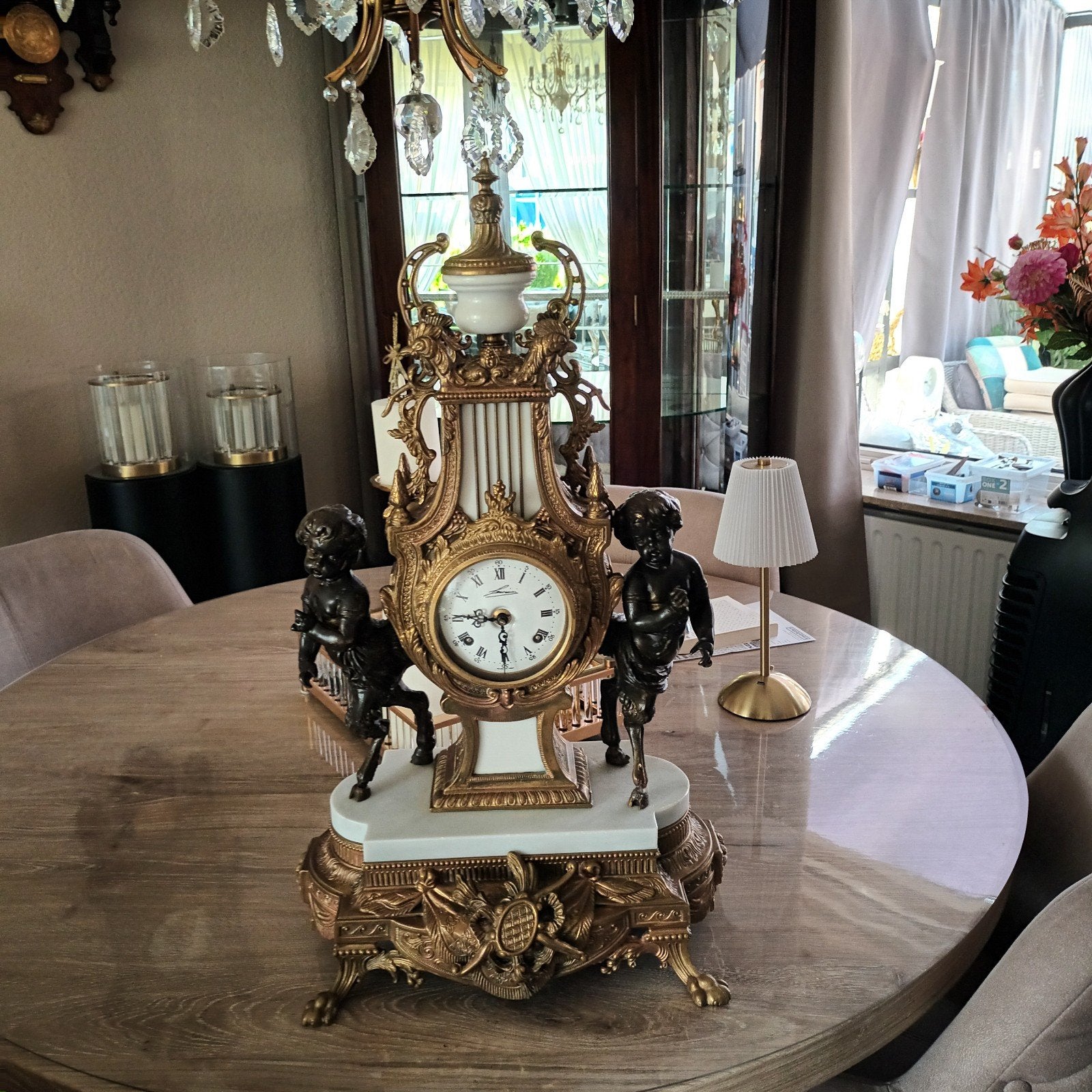 Antieke italiaanse bronzen pendule met cherubijnen, Antiek en Kunst, Antiek | Klokken, Ophalen