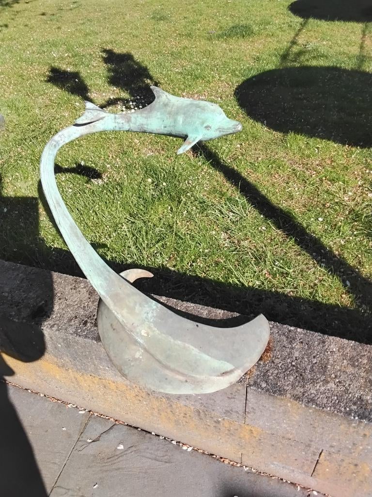 Bronzen dolfijn sculptuur - Zeeleven kunstwerk, Antiek en Kunst, Kunst | Beelden en Houtsnijwerken, Weerbestendig, Ophalen of Verzenden