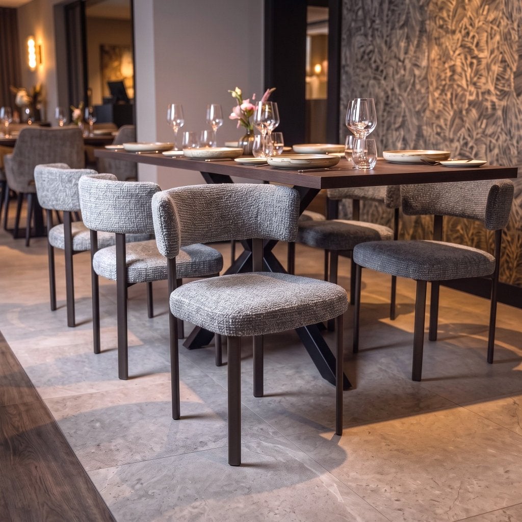 UITVERKOOP: Luxe Grijze Japandi Eetkamerstoel, Huis en Inrichting, Japandi Style, Ophalen of Verzenden, Zo goed als nieuw, Vijf, Zes of meer stoelen