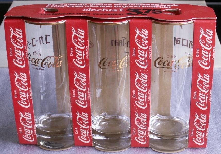 Oude set 3 Coca Cola glazen internationale Coca-Cola merken, Verzamelen, Ophalen of Verzenden, Nieuw, Bierglas