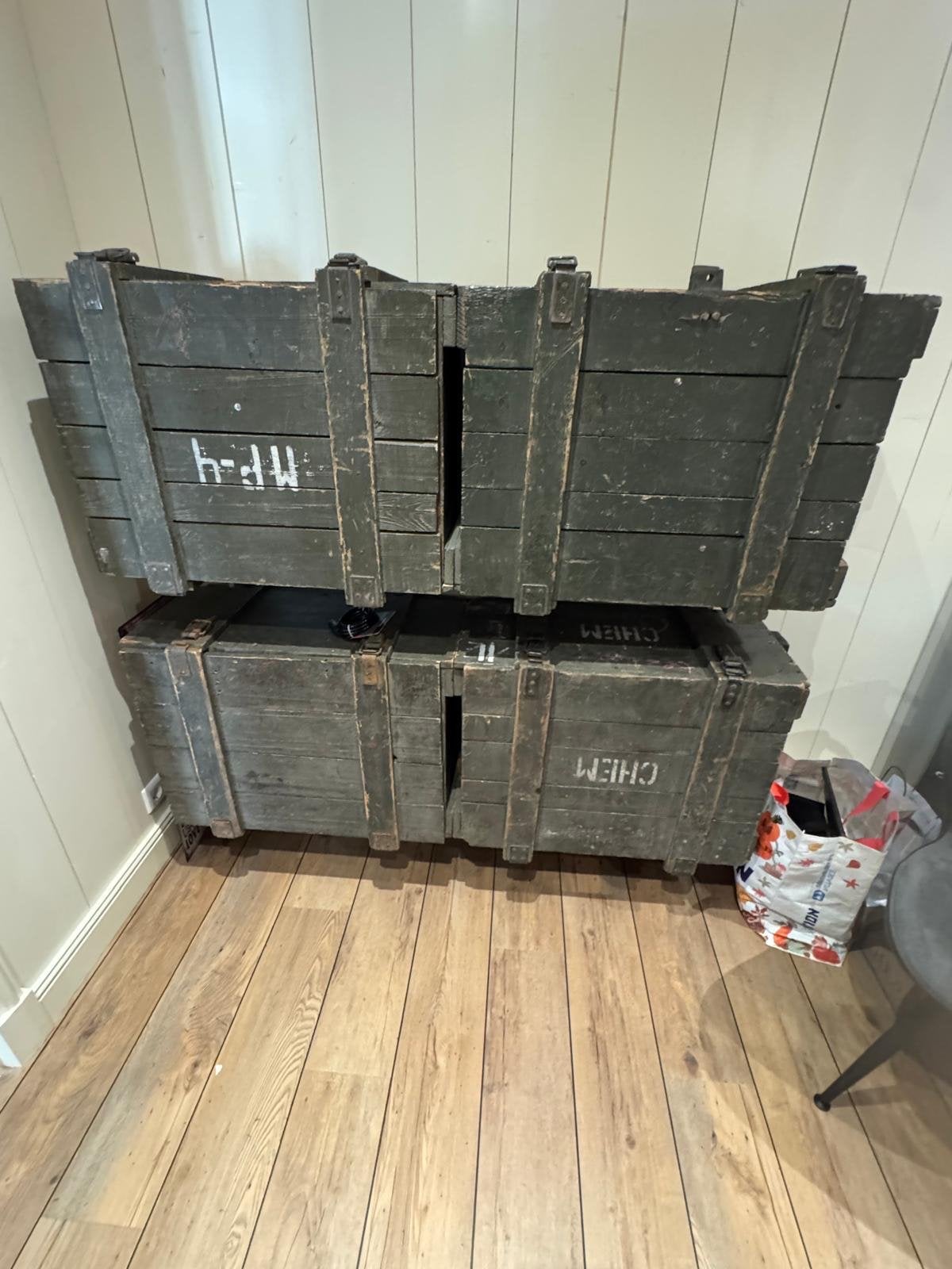 Vintage Legerkisten / Munitiekisten -  6 st, Huis en Inrichting, Woonaccessoires | Kisten, Ophalen, Gebruikt, 50 tot 100 cm, 5 – 50