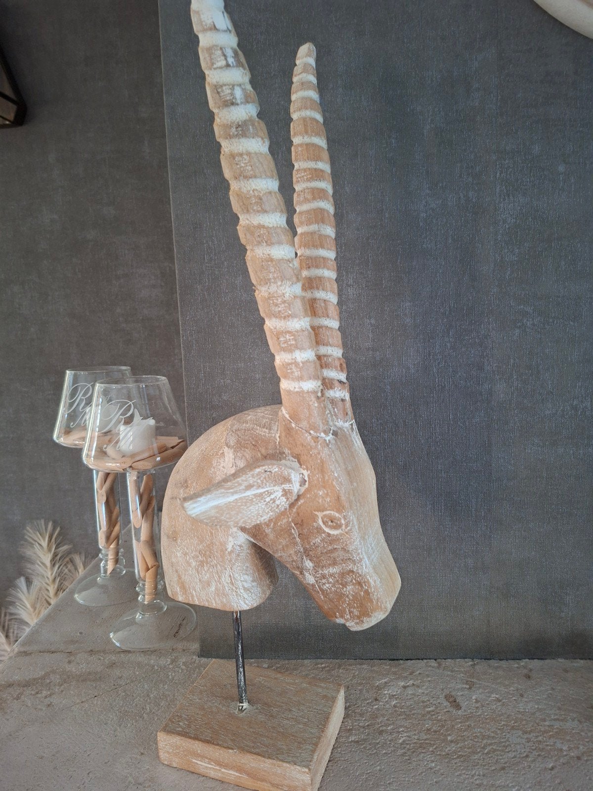 Houtsnijwerk Gazelle/Antilopekop, Houtsnijwerk, Ophalen of Verzenden, 20 - 50 cm, Hout