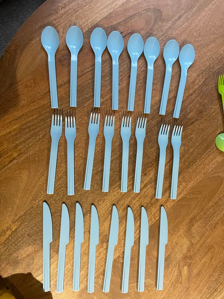 24-delig Tupperware bestekset - Lichtblauw, Ophalen of Verzenden, Zo goed als nieuw, Blauw, Overige typen